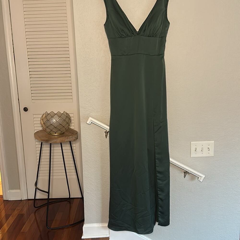 NEW Hayley Paige Formal Dress Crepe De Chine GREEN Wedding Evening Gala Prom - Picture 5 of 9